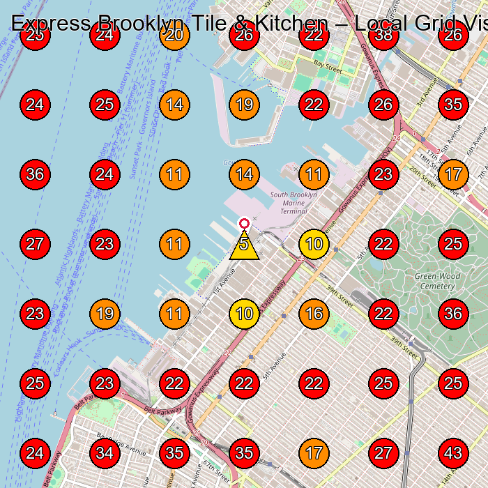Express Brooklyn Tile & Kitchen GeoGrid visibility map for Kitchen Remodeler in Brooklyn